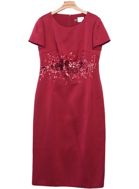 慕天姿精选品牌女装高端时尚气质百搭深红色连衣裙慕天姿A2-17589