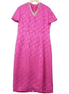 【六礼】精选品牌女装高端时尚气质百搭玫红色连衣裙A2-17088