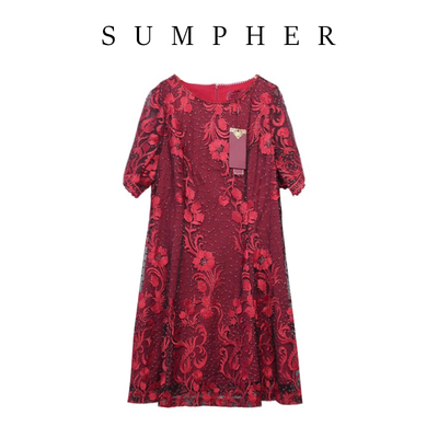 【六礼】精选品牌女装高端时尚气质百搭红色连衣裙-16056