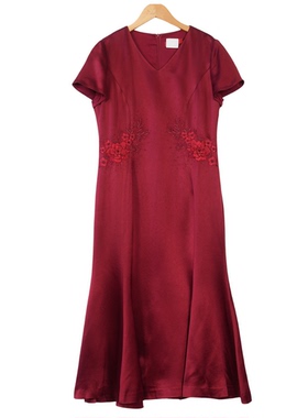 【六礼】A2品牌折扣女装新款洋气通勤百搭酒红色女连衣裙-17081