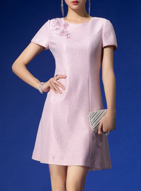 【六礼】精选品牌女装高端时尚气质百搭粉色连衣裙A3-16629