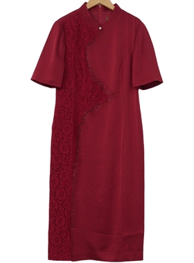 慕天姿专柜折扣精选品牌女装高端时尚气质百搭深红色连衣裙-17019