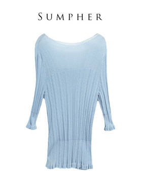 睐牌夏专柜折扣精选品牌女装高端时尚气质女蓝色上衣-29077