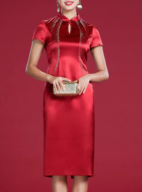 【六礼】精选品牌女装高端时尚气质百搭酒红连衣裙A2-17785
