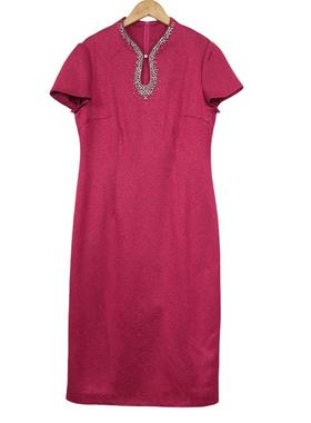 【六礼】精选品牌女装高端时尚气质百搭玫红色连衣裙A2-17338