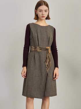 睐牌精选品牌女装高端休闲时尚气质百搭女紫条纹连衣裙睐A4-15578