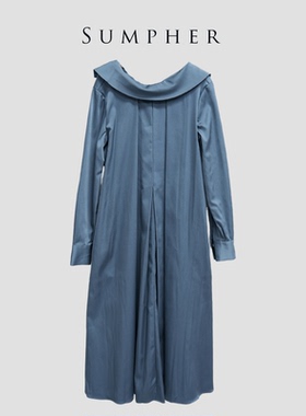 【广州杰哥Jack】Sumpher卓家专柜时尚高端气质灰蓝色连衣裙-3586