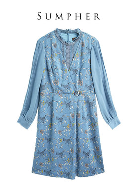 慕天姿精选品牌女装高端时尚气质百搭蓝色连衣裙慕天姿-15163