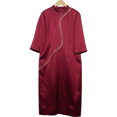 慕天姿精选品牌女装高端时尚气质百搭酒红色连衣裙慕天姿A4-17115