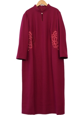 慕天姿精选品牌女装高端时尚气质百搭酒红连衣裙慕天姿A4-17857