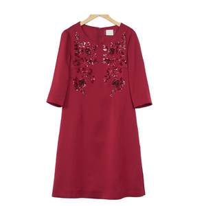 【六L】精选品牌女装高端时尚气质百搭深红色连衣裙A1-16061