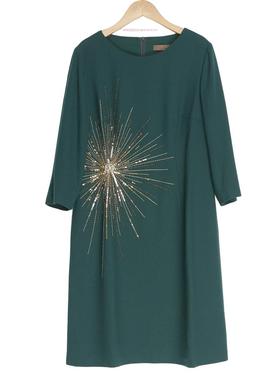 慕天姿精选品牌女装高端时尚气质百搭墨绿色连衣裙慕天姿A5-15083