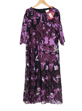 【六礼】A3品牌折扣女装高端洋气百搭气质通勤紫红色连衣裙-17109