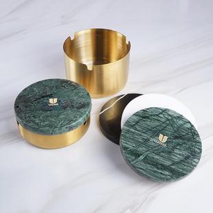 金色烟灰缸带盖防飞灰北欧创意个性 余烟经典 潮流家用多功能定制