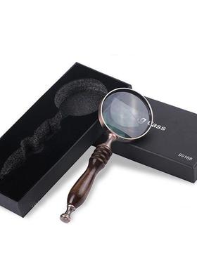 99168礼品盒包装金属边框黑檀木柄阅读古典复古风摄影道具放大镜