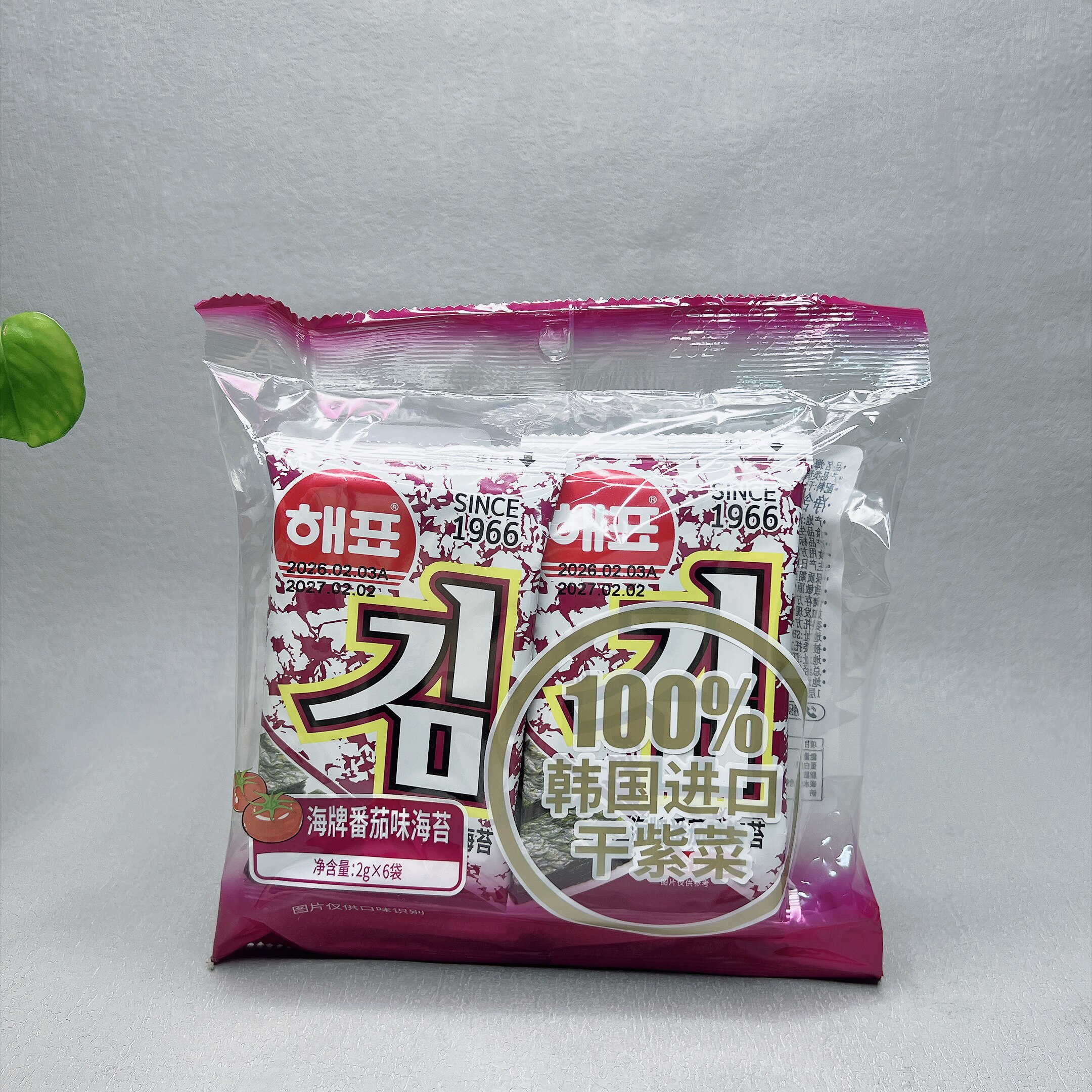 韩国进口海牌番茄味海苔2g*6袋即食紫菜儿童拌饭寿司休闲零食小吃
