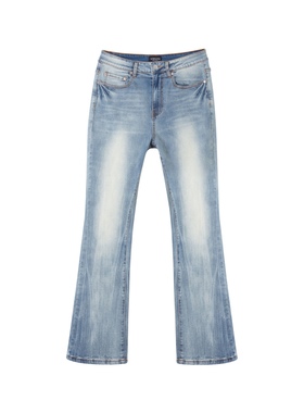 FARSTA冰蓝闪电纹复古微喇12oz牛仔裤Vintage水洗蓝做旧CleanFit