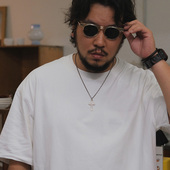 纯银复古做旧素银十字架项链个性 简约风手工原创设计情侣吊坠银链