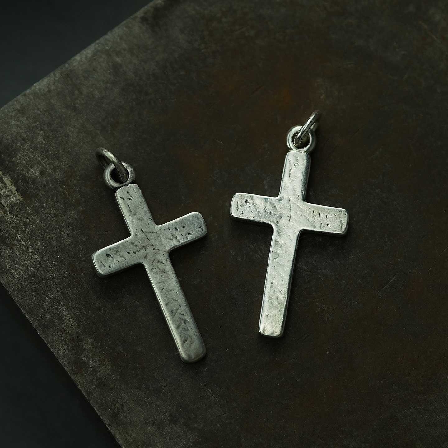 999足银十字架复古手工做旧素银项链原创设计情侣纯银吊坠银链