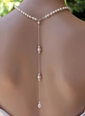 仿贝壳珍珠后背项链漏空露背链礼服配饰身体链女欧美小众新款饰品