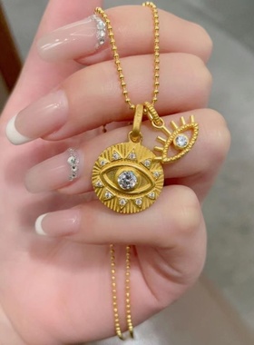 黄金色点钻恶魔之眼项链异域中古风饰品时尚百搭轻奢设计感首饰品