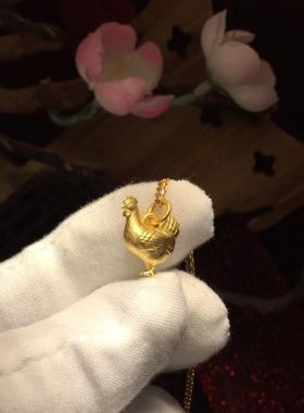 黄金色金鸡吊坠项链本命年十二生肖金鸡报福18k金色项链男女款