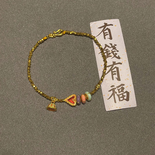 古法烧蓝甜甜圈塔帽手链黄金色复古设计爱心吊坠饰品送闺蜜女友美