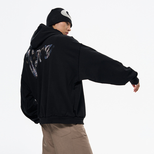 拼接贴布卫衣帽衫 重磅美式 宽松连帽上衣 OVERSIZE男女同款 WAVYBOY