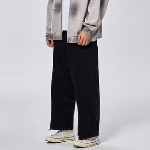 破缝黑色长裤 WAVYBOY 复古秋冬潮牌直筒时尚 直筒高街美式 牛仔裤
