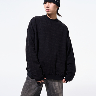 潮牌卫衣 高街宽松圆领纯色男女同款 WAVYBOY OVERSIZE重磅上衣美式