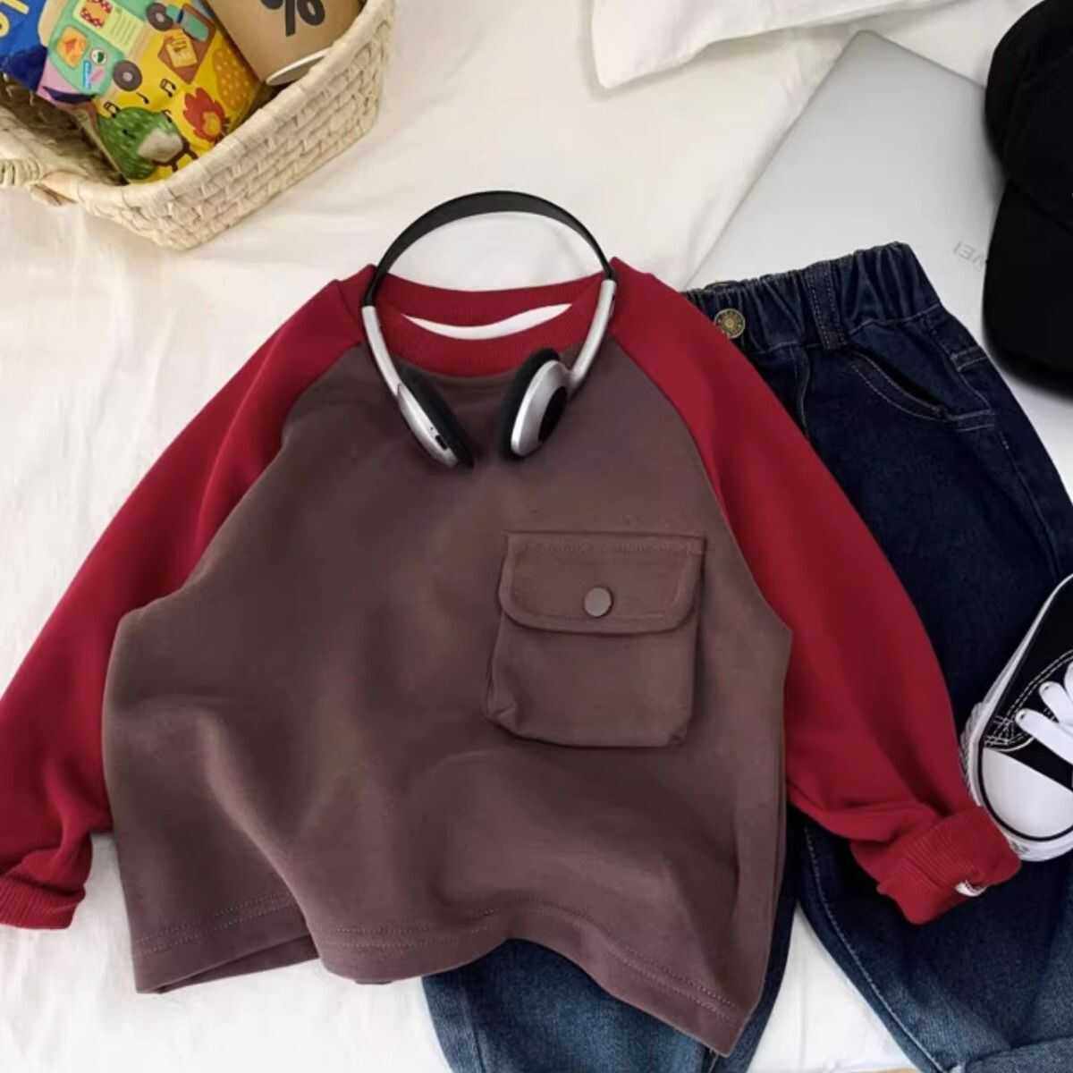 儿童卫衣2025秋冬拼接口袋T恤时髦长袖洋气男中小童小孩打底衫潮,童装/婴儿装/亲子装,卫衣/绒衫,淘宝优惠券,粉丝福利购,淘宝优惠卷
