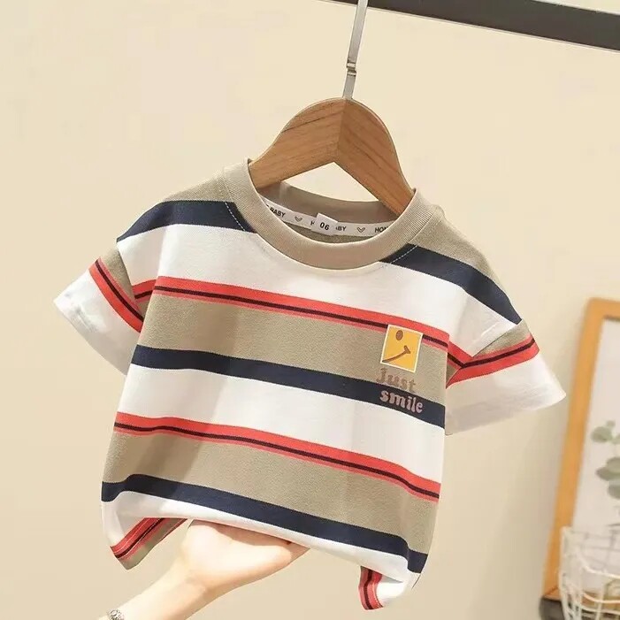 儿童条纹韩风速干T恤短袖2025年新款潮牌洋气男女童小孩痞帅上衣,童装/婴儿装/亲子装,T恤,淘宝优惠券,粉丝福利购,淘宝优惠卷