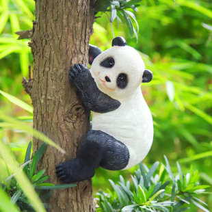 庭院假山草坪造景盆景装 饰可爱爬树小熊猫摆件户外仿真动物雕塑