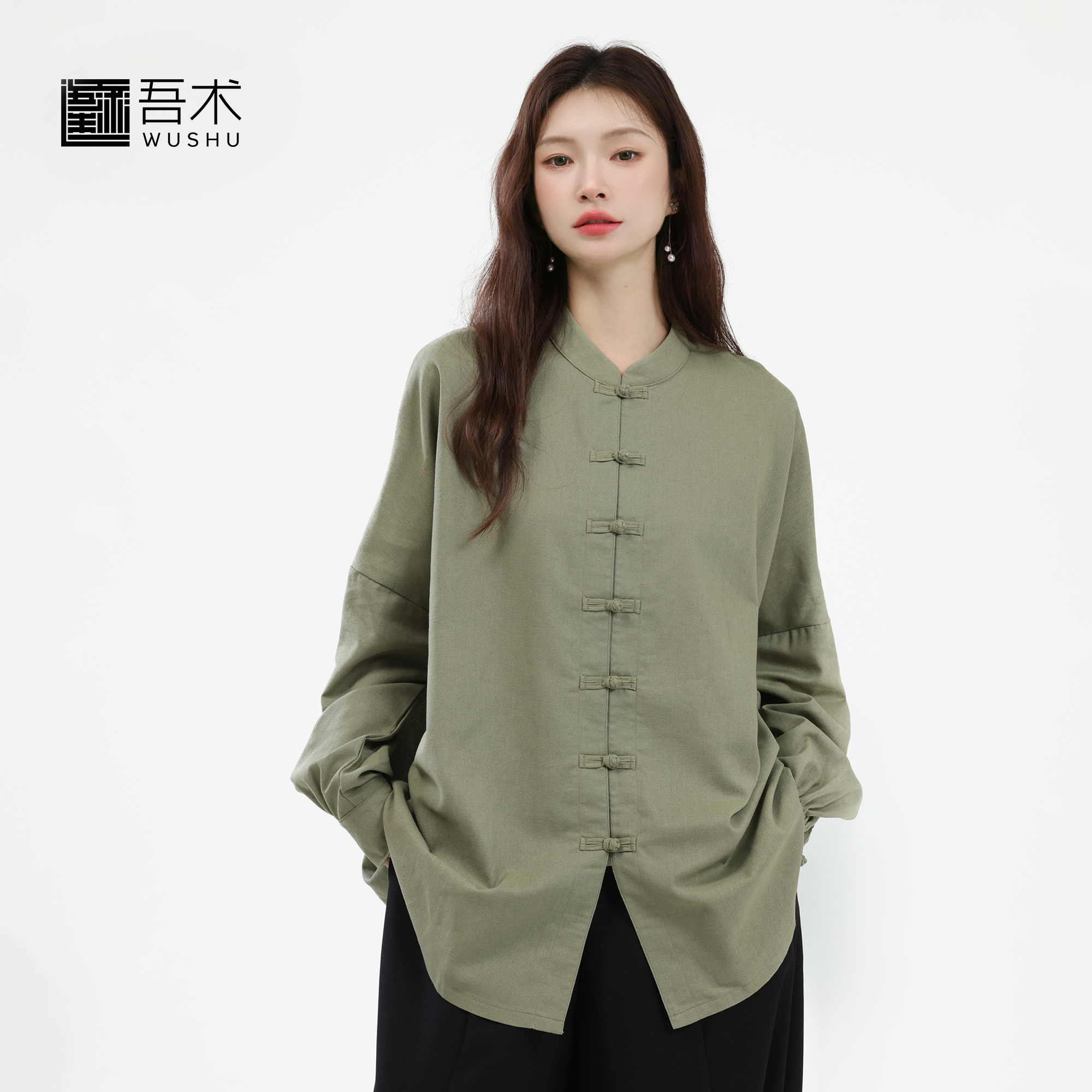 亚麻上衣落肩袖新中式
