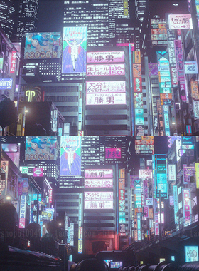 Blender日式赛博朋克霓虹灯招牌3d模型 城市街道场景道具素材0998