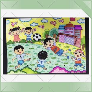 我爱运动足球校园喜爱儿童画手抄报模板电子小学生简笔画绘画创意