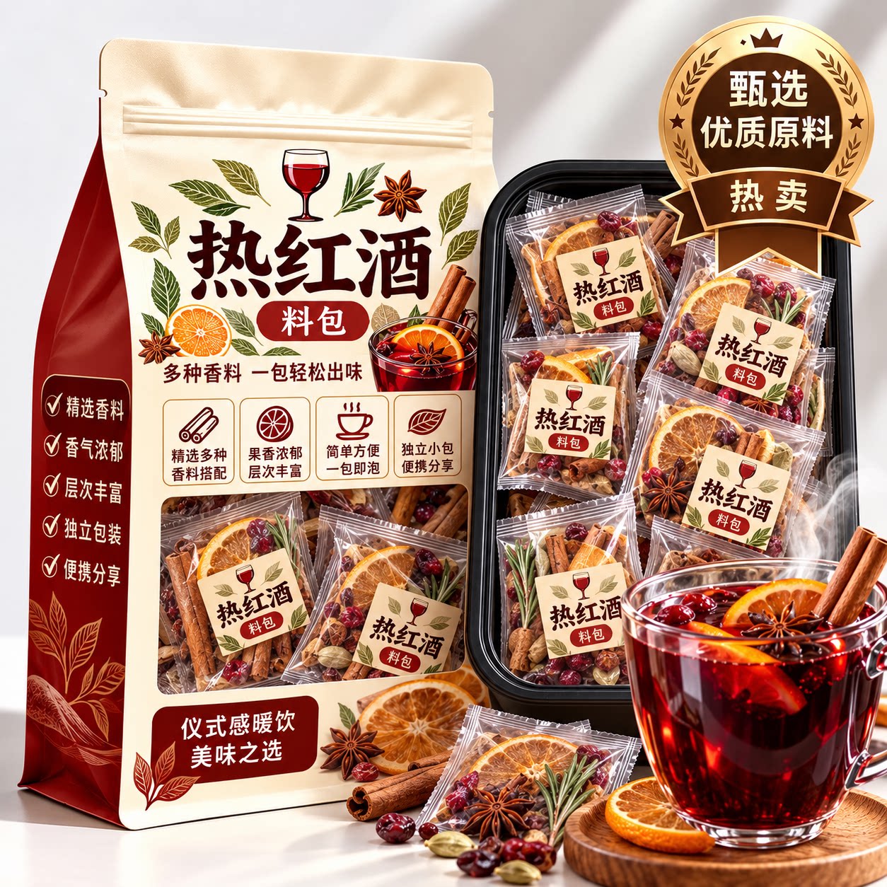热红酒香料包圣诞煮红酒香橙丁香肉桂棒条迷迭香甜酒料包组合煮茶