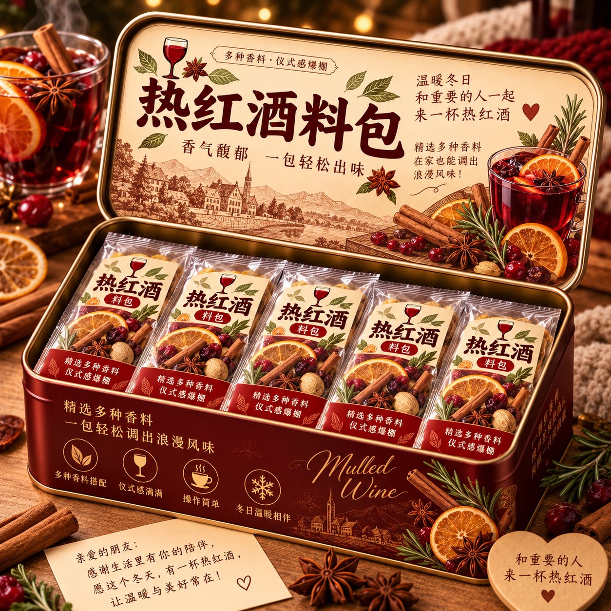 热红酒香料包圣诞煮红酒香橙丁香肉桂棒条迷迭香甜酒料包组合煮茶