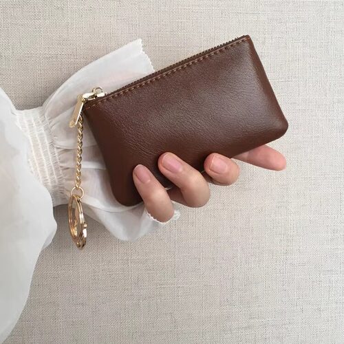 复古油蜡皮拉链零钱包女迷你短款