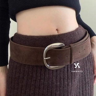 小众复古咖色PU宽腰带废土风酷辣风女款 腰带粗款加宽百搭时尚