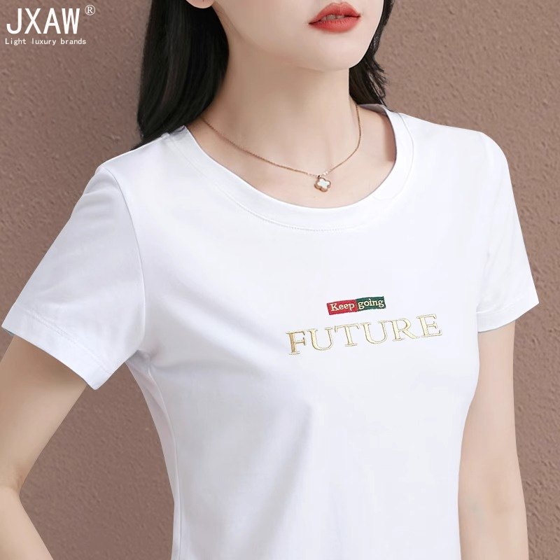 白色短袖t恤女夏季2025年新款宽松上衣妈妈高端女装洋气半袖体恤