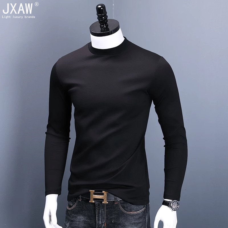 半高领打底衫男内搭 修身中领丝光棉春秋小高圆领t恤长袖薄款卫衣