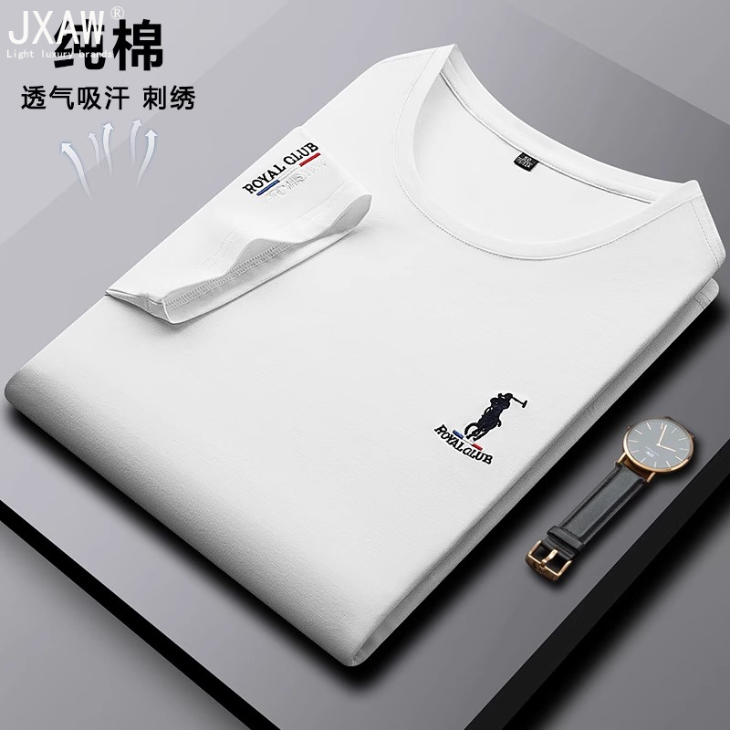纯棉短袖t恤男圆领夏季新款高端男士半袖体恤商务休闲白色polo衫