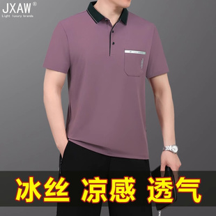 中年男士 衣服 T恤2025夏季 輕奢夏裝 新款 夏季 冰絲短袖 涼感POLO衫