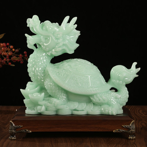 玉石金钱龙龟赑屃摆件客厅装饰品