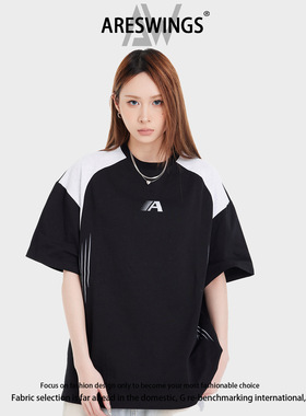 品牌Areswings美式复古运动短袖T恤男女国潮高街休闲宽松情侣衣