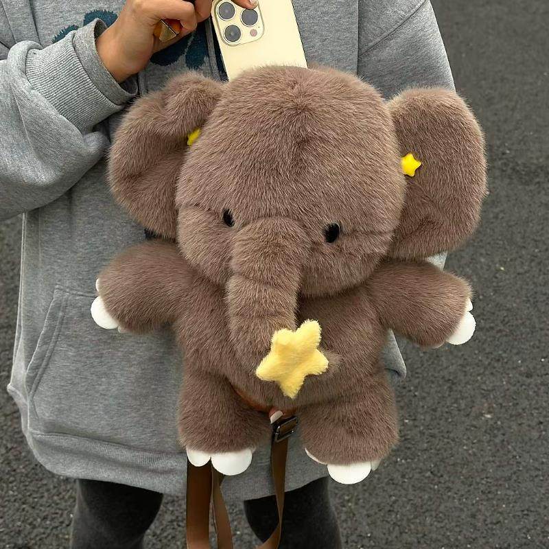 新款小象趴趴双肩包可爱毛绒绒玩偶大象小背包生日礼物卡通包包