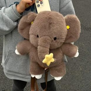 新款小象趴趴双肩包可爱毛绒绒玩偶大象小背包生日礼物卡通包包