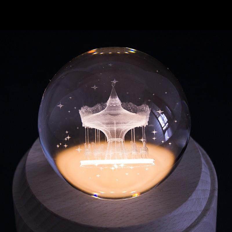 德国GM耶节天空之马城诞八音水晶球旋310转木送女盒生送生日礼物