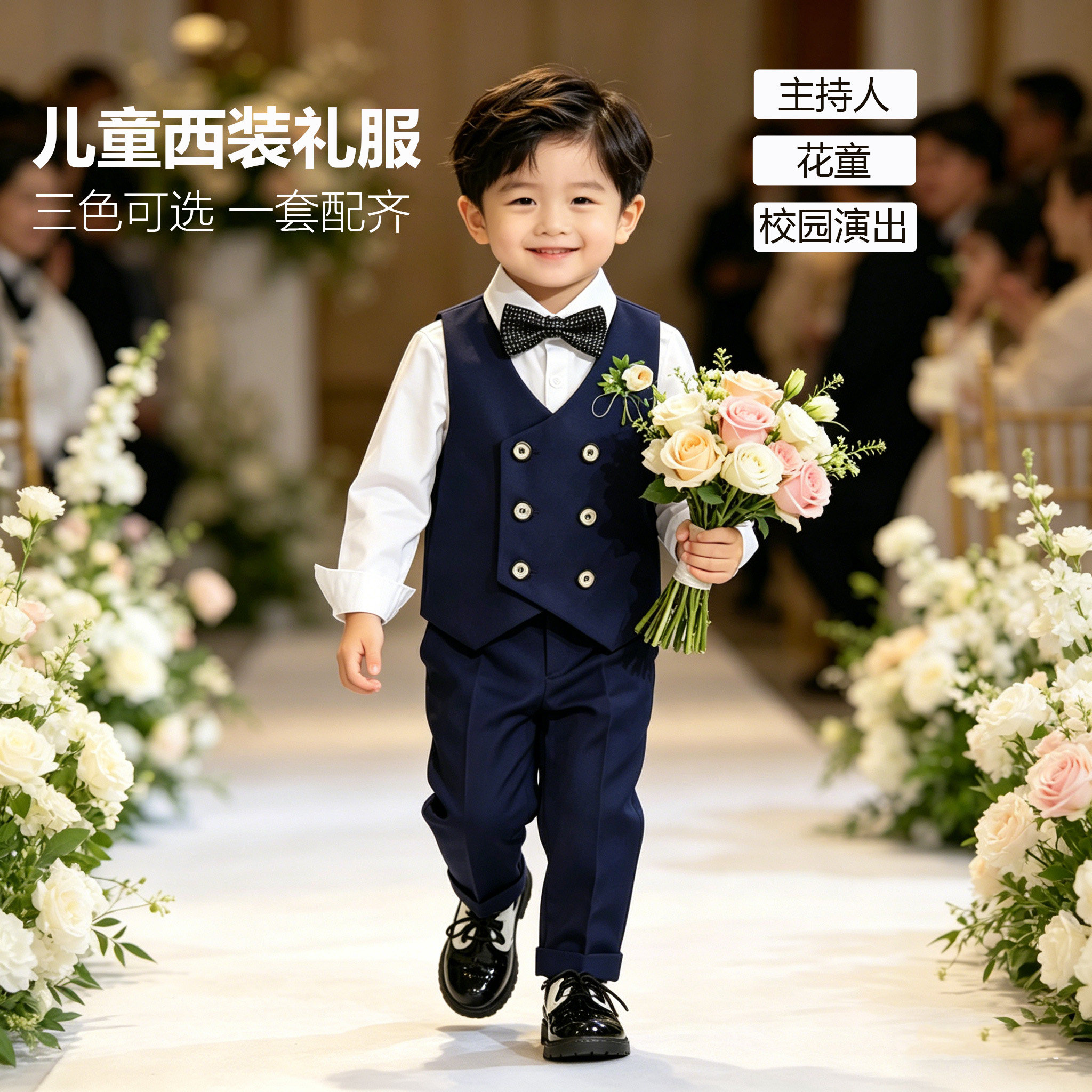 儿童男生西装马甲帅气韩版西装男童幼儿园主持人西服婚礼花童礼服